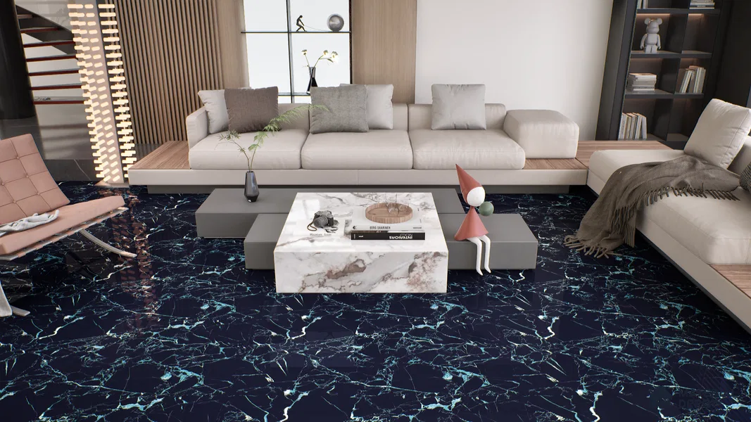 Marble Wall & Floor Tile TL 05154 Marblis Shadow Vein 4 ft x 2 ft Vitrified Endless High Gloss Finish - 9 mm (Random 4) | Suitable for Living Room, Bedroom & Bathroom