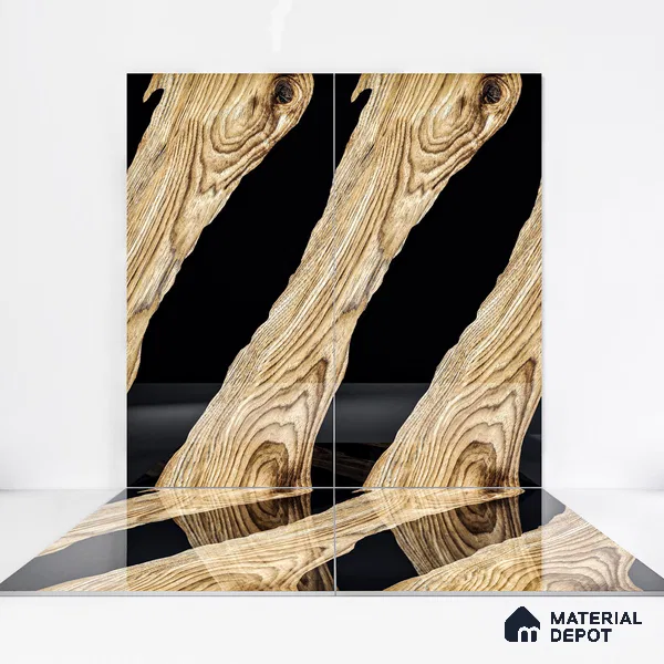 Wood Wall & Floor Tile TL 05150 Mokuzai Hazelwood 4 ft x 2 ft Vitrified Endless High Gloss Finish - 9 mm (Random 2) | Suitable for Living Room, Bedroom & Bathroom