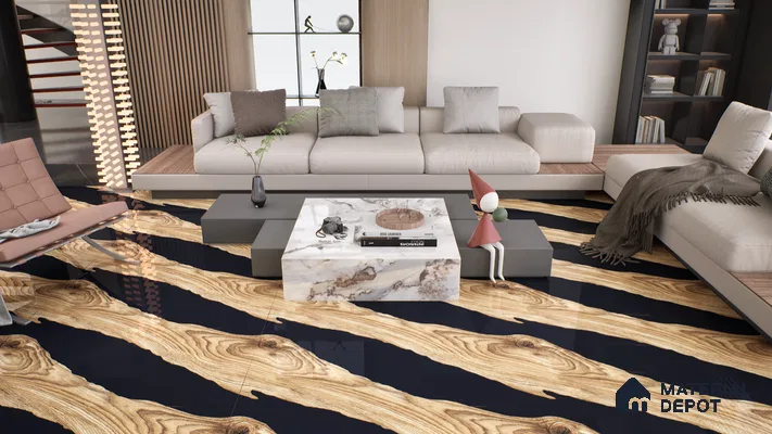 Wood Wall & Floor Tile TL 05150 Mokuzai Hazelwood 4 ft x 2 ft Vitrified Endless High Gloss Finish - 9 mm (Random 2) | Suitable for Living Room, Bedroom & Bathroom