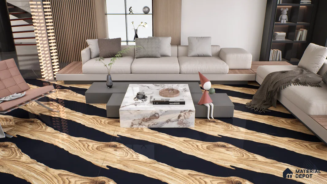 Wood Wall & Floor Tile TL 05150 Mokuzai Hazelwood 4 ft x 2 ft Vitrified Endless High Gloss Finish - 9 mm (Random 2) | Suitable for Living Room, Bedroom & Bathroom