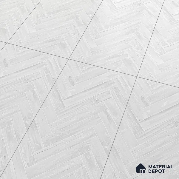 Wooden Floor Tile TL 05120 B Mokuzai Pure Snow 4 ft x 2 ft Vitrified Endless Carving Matte Finish - 9 mm | Herringbone | Suitable for Living Room, Bedroom & Bathroom