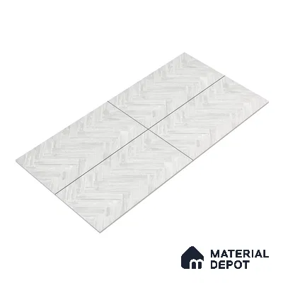Wooden Floor Tile TL 05120 B Mokuzai Pure Snow 4 ft x 2 ft Vitrified Endless Carving Matte Finish - 9 mm | Herringbone | Suitable for Living Room, Bedroom & Bathroom