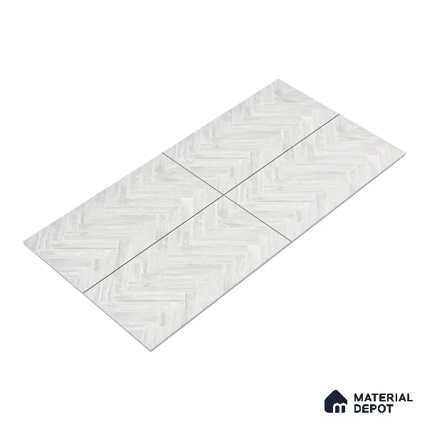 Wooden Floor Tile TL 05120 B Mokuzai Pure Snow 4 ft x 2 ft Vitrified Endless Carving Matte Finish - 9 mm | Herringbone | Suitable for Living Room, Bedroom & Bathroom