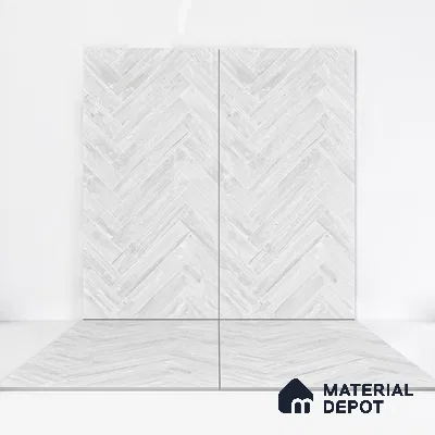 Wooden Floor Tile TL 05120 B Mokuzai Pure Snow 4 ft x 2 ft Vitrified Endless Carving Matte Finish - 9 mm | Herringbone | Suitable for Living Room, Bedroom & Bathroom