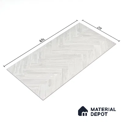 Wooden Floor Tile TL 05120 B Mokuzai Pure Snow 4 ft x 2 ft Vitrified Endless Carving Matte Finish - 9 mm | Herringbone | Suitable for Living Room, Bedroom & Bathroom