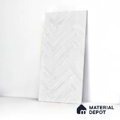 Wooden Floor Tile TL 05120 B Mokuzai Pure Snow 4 ft x 2 ft Vitrified Endless Carving Matte Finish - 9 mm | Herringbone | Suitable for Living Room, Bedroom & Bathroom