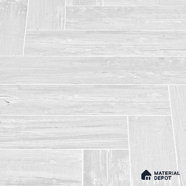 Wooden Floor Tile TL 05120 B Mokuzai Pure Snow 4 ft x 2 ft Vitrified Endless Carving Matte Finish - 9 mm | Herringbone | Suitable for Living Room, Bedroom & Bathroom