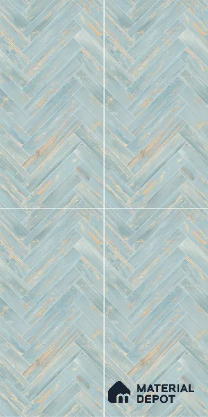Wooden Floor Tile TL 05120 Mokuzai Indigo Drift 4 ft x 2 ft Vitrified Endless Carving Matte Finish - 9 mm | Herringbone | Suitable for Living Room, Bedroom & Bathroom