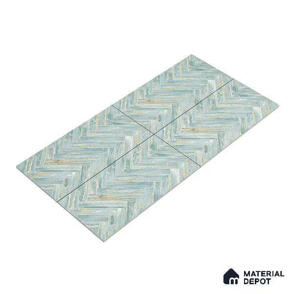 Wooden Floor Tile TL 05120 Mokuzai Indigo Drift 4 ft x 2 ft Vitrified Endless Carving Matte Finish - 9 mm | Herringbone | Suitable for Living Room, Bedroom & Bathroom