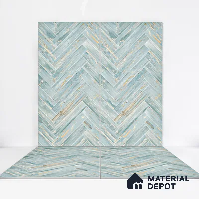 Wooden Floor Tile TL 05120 Mokuzai Indigo Drift 4 ft x 2 ft Vitrified Endless Carving Matte Finish - 9 mm | Herringbone | Suitable for Living Room, Bedroom & Bathroom