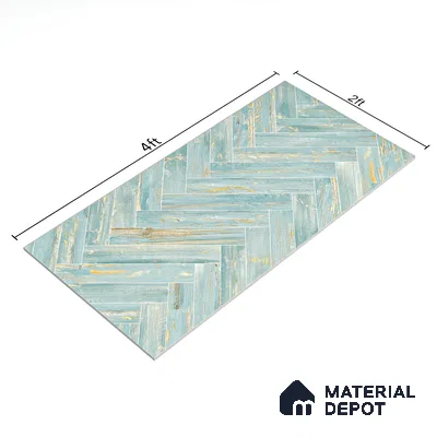 Wooden Floor Tile TL 05120 Mokuzai Indigo Drift 4 ft x 2 ft Vitrified Endless Carving Matte Finish - 9 mm | Herringbone | Suitable for Living Room, Bedroom & Bathroom