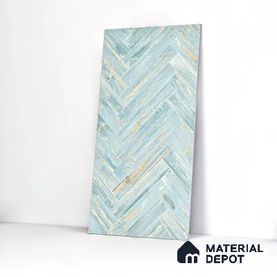 Wooden Floor Tile TL 05120 Mokuzai Indigo Drift 4 ft x 2 ft Vitrified Endless Carving Matte Finish - 9 mm | Herringbone | Suitable for Living Room, Bedroom & Bathroom