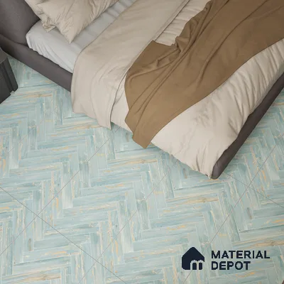 Wooden Floor Tile TL 05120 Mokuzai Indigo Drift 4 ft x 2 ft Vitrified Endless Carving Matte Finish - 9 mm | Herringbone | Suitable for Living Room, Bedroom & Bathroom