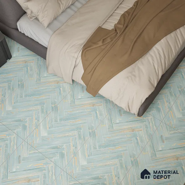Wooden Floor Tile TL 05120 Mokuzai Indigo Drift 4 ft x 2 ft Vitrified Endless Carving Matte Finish - 9 mm | Herringbone | Suitable for Living Room, Bedroom & Bathroom