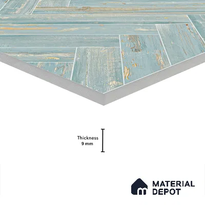 Wooden Floor Tile TL 05120 Mokuzai Indigo Drift 4 ft x 2 ft Vitrified Endless Carving Matte Finish - 9 mm | Herringbone | Suitable for Living Room, Bedroom & Bathroom