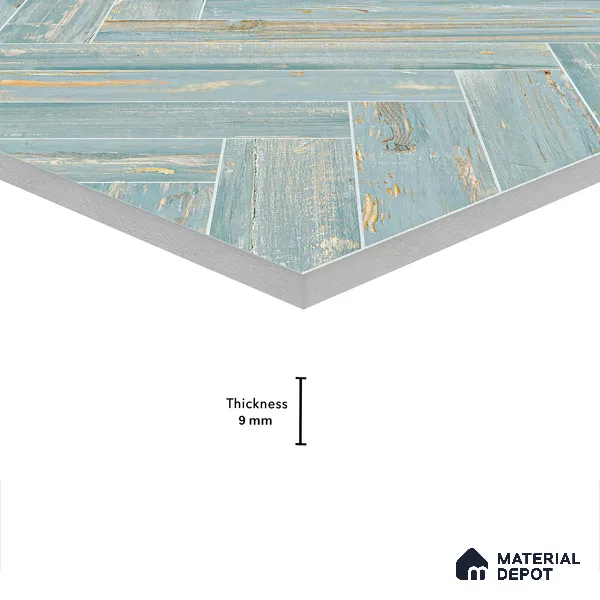 Wooden Floor Tile TL 05120 Mokuzai Indigo Drift 4 ft x 2 ft Vitrified Endless Carving Matte Finish - 9 mm | Herringbone | Suitable for Living Room, Bedroom & Bathroom