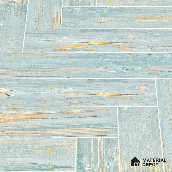 Wooden Floor Tile TL 05120 Mokuzai Indigo Drift 4 ft x 2 ft Vitrified Endless Carving Matte Finish - 9 mm | Herringbone | Suitable for Living Room, Bedroom & Bathroom