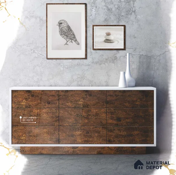 Wooden Look GA 4607 8 ft x 4 ft Wooden Glossy Finish 6H Antiscratch Acrylic Laminate - 1.5 mm