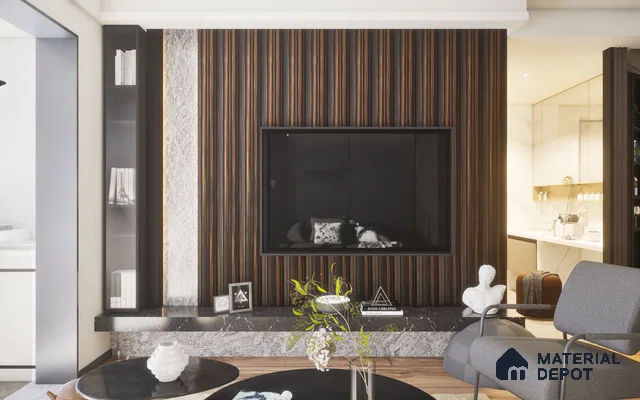 Wenge Marble Louver PN 04903 8 ft x 4.9 inch Charcoal Panel - 12 mm | Suitable for Feature Wall, TV Unit & Living Room | Width is Subjected to 5% Variation