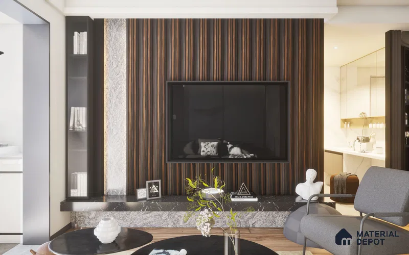 Wenge Marble Louver PN 04903 8 ft x 4.9 inch Charcoal Panel - 12 mm | Suitable for Feature Wall, TV Unit & Living Room | Width is Subjected to 5% Variation