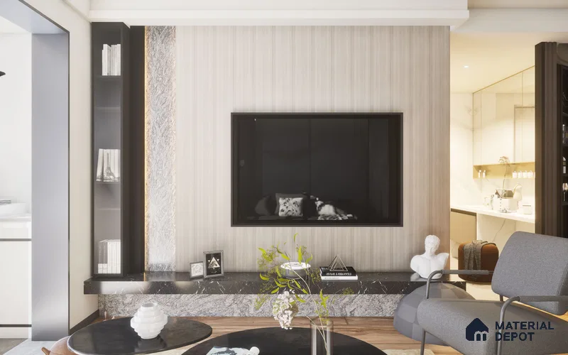 Cream Marble Louver PN 04904 8 ft x 4.9 inch Charcoal Panel - 12 mm | Suitable for Feature Wall, TV Unit & Living Room | Width is Subjected to 5% Variation