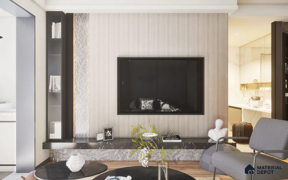 Cream Marble Louver PN 04904 8 ft x 4.9 inch Charcoal Panel - 12 mm | Suitable for Feature Wall, TV Unit & Living Room | Width is Subjected to 5% Variation