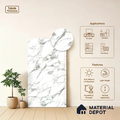 White Marble Look LM 03363 8 ft x 4 ft Super Matte Finish Decorative Laminate - 1 mm | Suitable for TV Unit, Wardrobe, Kitchen Cabinets