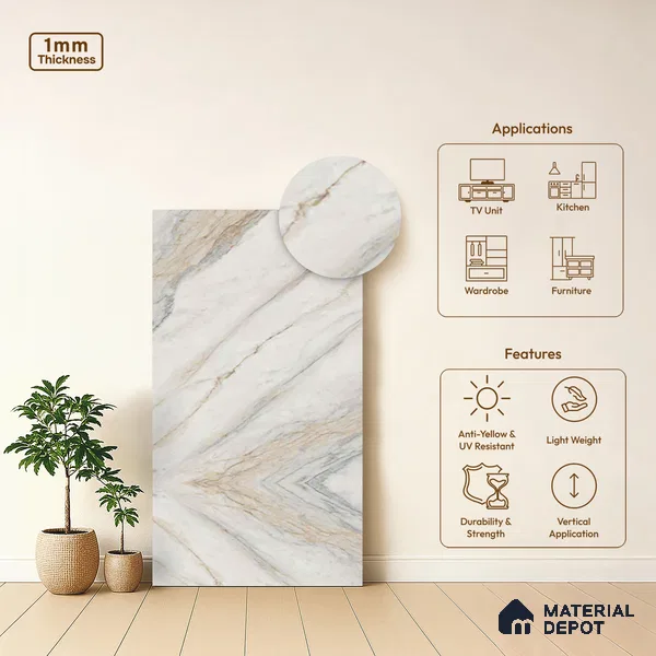 Stone Look LM 03771 8 ft x 4 ft Matte Finish Decorative Laminate - 1 mm | Suitable for TV Unit, Wardrobe, Kitchen Cabinets