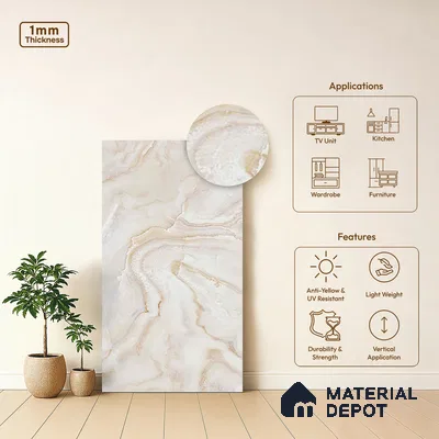 Beige Marble Look LM 03774 8 ft x 4 ft Matte Finish Decorative Laminate - 1 mm | Suitable for TV Unit, Wardrobe, Kitchen Cabinets
