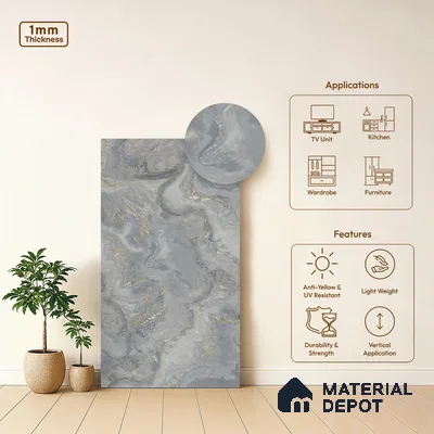 Grey Marble Look LM 03775 8 ft x 4 ft Matte Finish Decorative Laminate - 1 mm | Suitable for TV Unit, Wardrobe, Kitchen Cabinets