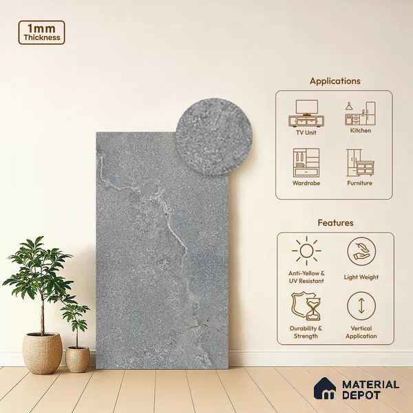 Stone Look LM 03778 8 ft x 4 ft Matte Finish Decorative Laminate - 1 mm | Suitable for TV Unit, Wardrobe, Kitchen Cabinets