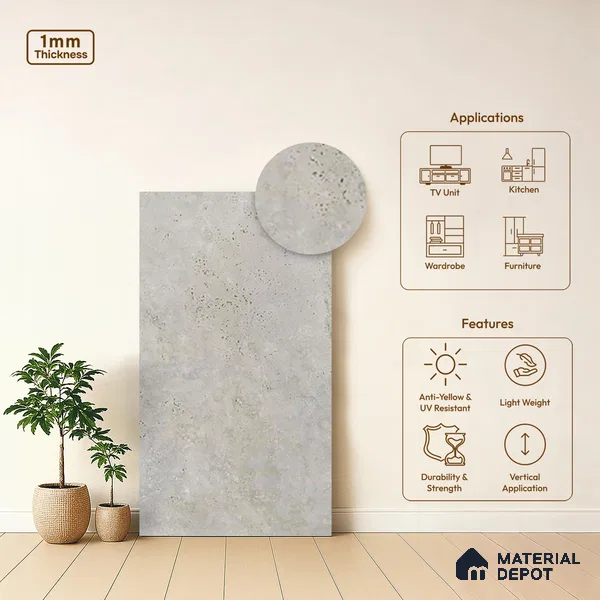Stone Look LM 03779 8 ft x 4 ft Matte Finish Decorative Laminate - 1 mm | Suitable for TV Unit, Wardrobe, Kitchen Cabinets
