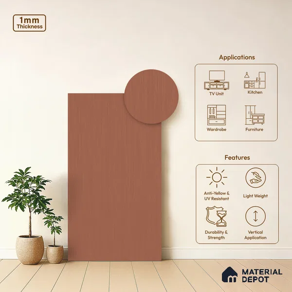 Brown Metallic Look LM 03815 8 ft x 4 ft Matte Finish Decorative Laminate - 1 mm | Suitable for TV Unit, Wardrobe, Kitchen Cabinets