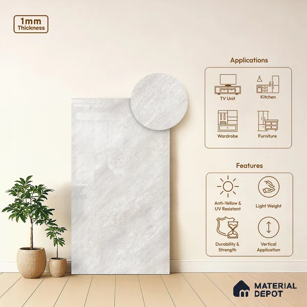Stone Look LM 03825 8 ft x 4 ft High Gloss Finish Decorative Laminate - 1 mm | Suitable for TV Unit, Wardrobe, Kitchen Cabinets
