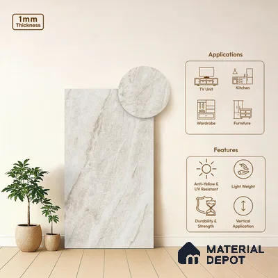 Beige Marble Look LM 03830 8 ft x 4 ft Texture Finish Decorative Laminate - 1 mm | Suitable for TV Unit, Wardrobe, Kitchen Cabinets