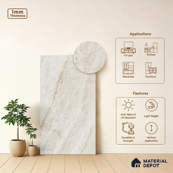 Beige Marble Look LM 03830 8 ft x 4 ft Texture Finish Decorative Laminate - 1 mm | Suitable for TV Unit, Wardrobe, Kitchen Cabinets