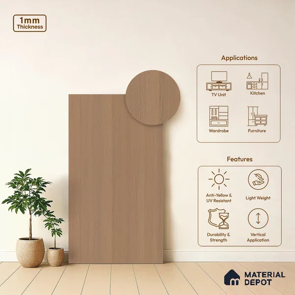 Wooden Look LM 03831 Mirage Embrace 8 ft x 4 ft Texture Finish Decorative Laminate - 1 mm | Suitable for TV Unit, Wardrobe, Kitchen Cabinets