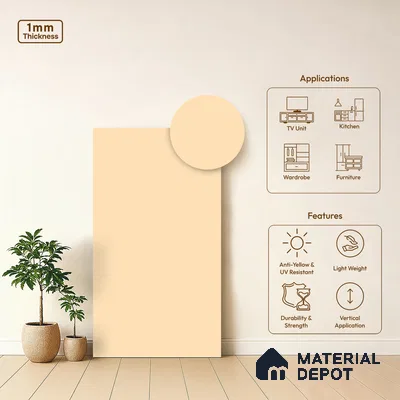 Light Beige Solid Colors Look LM 03854 8 ft x 4 ft Matte Finish Decorative Laminate - 1 mm | Suitable for Living Room, Kitchen, Office