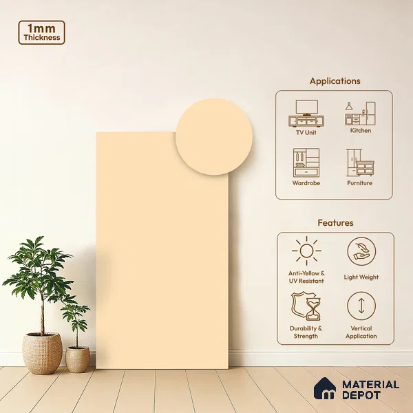 Light Beige Solid Colors Look LM 03854 8 ft x 4 ft Matte Finish Decorative Laminate - 1 mm | Suitable for Living Room, Kitchen, Office