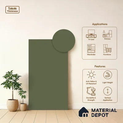 Acacia Green Solid Colors Look LM 03855 8 ft x 4 ft Matte Finish Decorative Laminate - 1 mm | Suitable for Living Room, Kitchen, Office