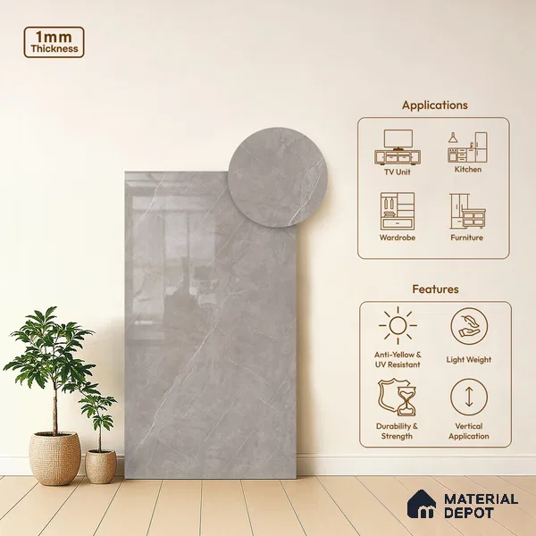 Stone Look LM 03868 8 ft x 4 ft High Gloss Finish Decorative Laminate - 1 mm | Suitable for TV Unit, Wardrobe, Kitchen Cabinets
