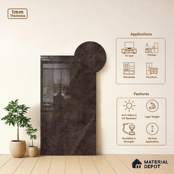 Stone Look LM 03869 8 ft x 4 ft High Gloss Finish Decorative Laminate - 1 mm | Suitable for TV Unit, Wardrobe, Kitchen Cabinets