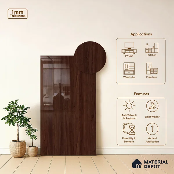Wooden Look LM 03871 Grace Pine 8 ft x 4 ft High Gloss Finish Decorative Laminate - 1 mm | Suitable for TV Unit, Wardrobe, Kitchen Cabinets