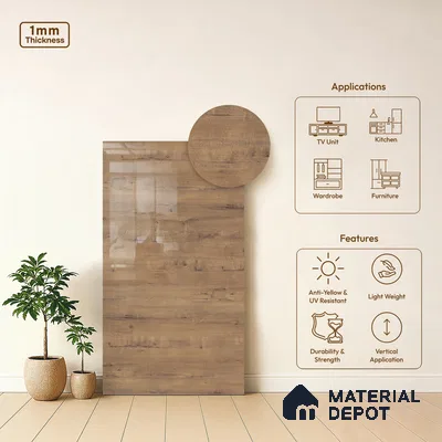 Wooden Look LM 03875 Bunratty Oak 8 ft x 4 ft High Gloss Finish Decorative Laminate - 1 mm | Suitable for TV Unit, Wardrobe, Kitchen Cabinets