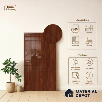 Wooden Look LM 03877 Inca Maple 8 ft x 4 ft High Gloss Finish Decorative Laminate - 1 mm | Suitable for TV Unit, Wardrobe, Kitchen Cabinets