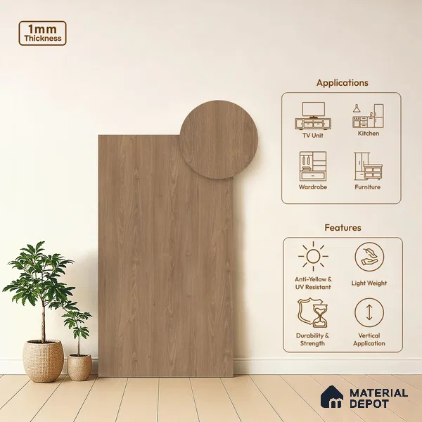 Wooden Look LM 03911 Classy Grey 8 ft x 4 ft Texture Finish Decorative Laminate - 1 mm | Suitable for TV Unit, Wardrobe, Kitchen Cabinets