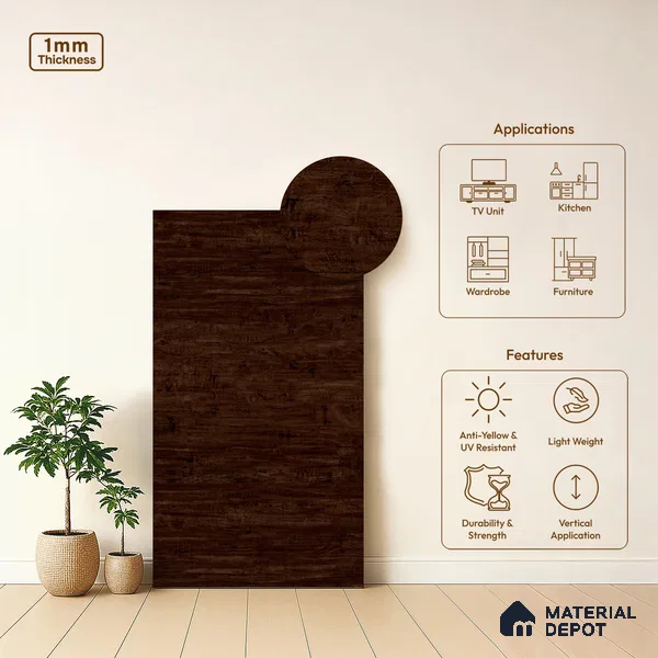 Wooden Look LM 03920 Suton Walnut 8 ft x 4 ft Texture Finish Decorative Laminate - 1 mm | Suitable for TV Unit, Wardrobe, Kitchen Cabinets