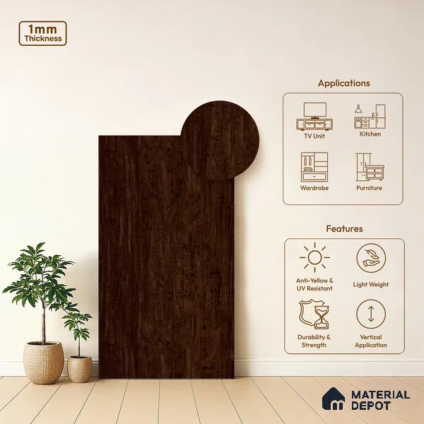 Wooden Look LM 03925 Suton Walnut 8 ft x 4 ft Texture Finish Decorative Laminate - 1 mm | Suitable for TV Unit, Wardrobe, Kitchen Cabinets