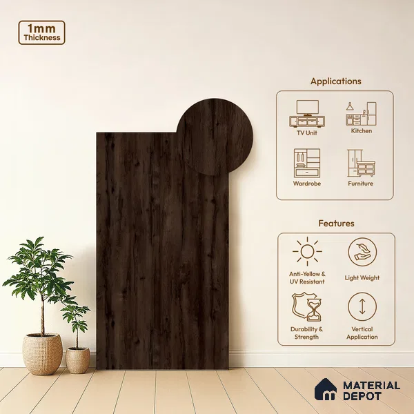 Wooden Look LM 03933 Wood Scare 8 ft x 4 ft Texture Finish Decorative Laminate - 1 mm | Suitable for TV Unit, Wardrobe, Kitchen Cabinets