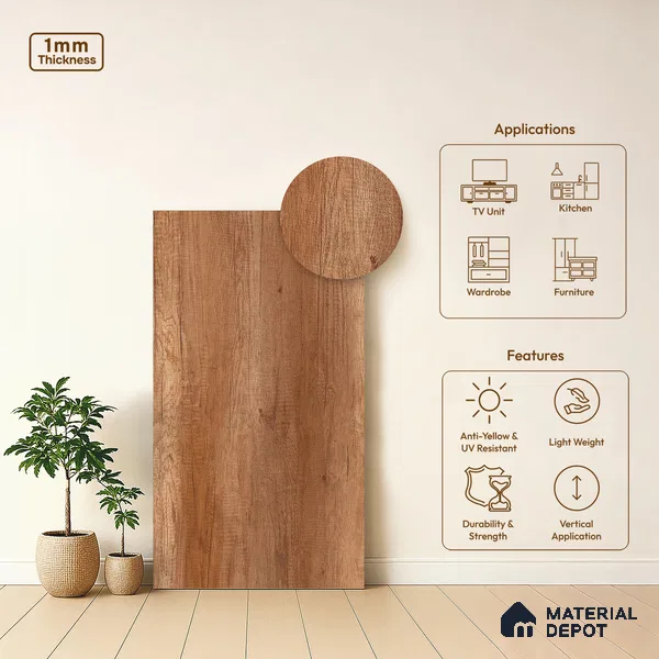 Wooden Look LM 03937 Canyon Monument Oak 8 ft x 4 ft Texture Finish Decorative Laminate - 1 mm | Suitable for TV Unit, Wardrobe, Kitchen Cabinets